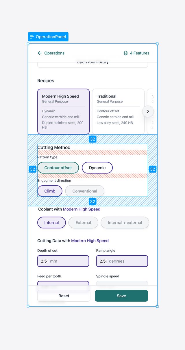 Diagram of a programming panel component with annotations highlighting layout spacing and information structure.